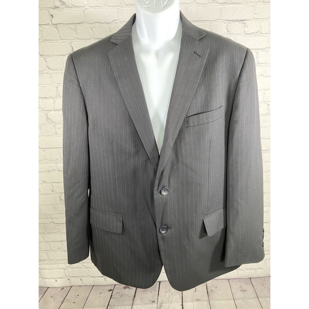 Carlo Lusso High Twist Super Deluxe Black Blue Striped 2 Button Blazer 42S